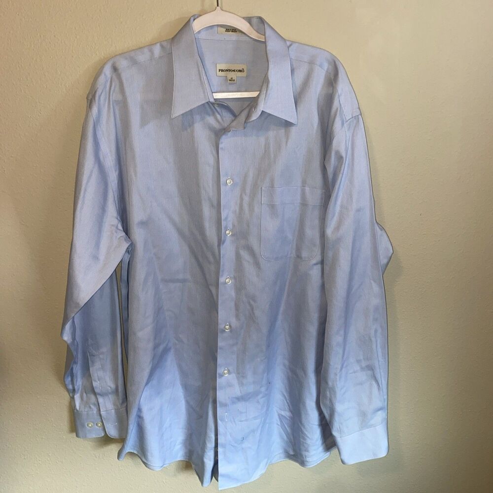 Pronto Uomo Men’s Button Down Dress Shirt Blue Checker